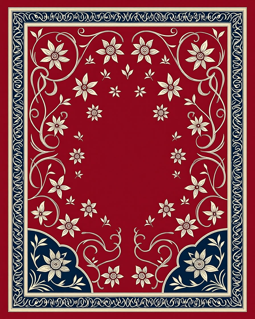 Floral Elegance Red Cream Navy Rug