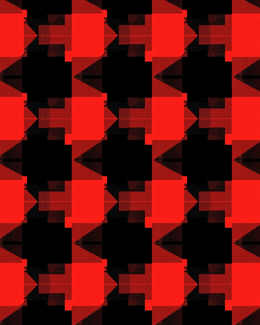 Bold Red Black Geometric Pattern Rug