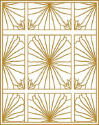 Geometric Fan Pattern Golden Outline Rug