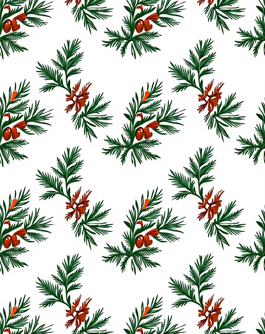 Green Pine Sprigs Red Berries Rug