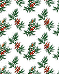 Green Pine Sprigs Red Berries Rug