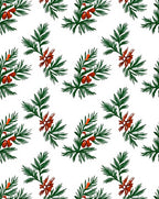 Green Pine Sprigs Red Berries Rug