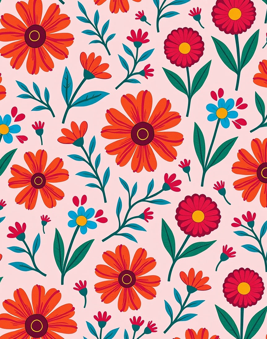 Bright Red Orange Floral Pattern Rug