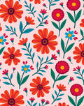 Bright Red Orange Floral Pattern Rug