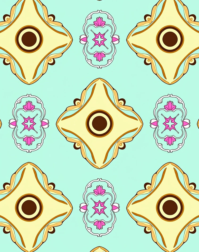 Ornate Teal Yellow Floral Medallion Pattern Rug