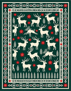 Green Red Cream Deer Folk Art Rug