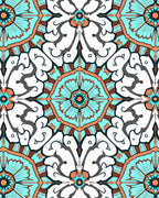 Bold Teal Orange Mandala Style Rug