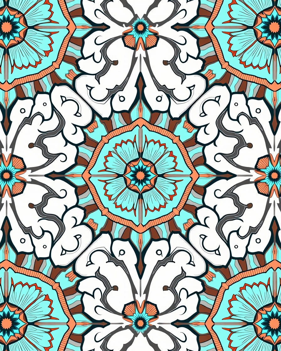 Bold Teal Orange Mandala Style Rug