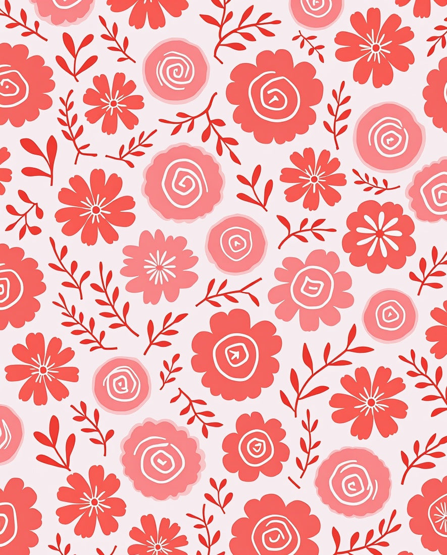 Coral Pink Floral Swirl Design Rug