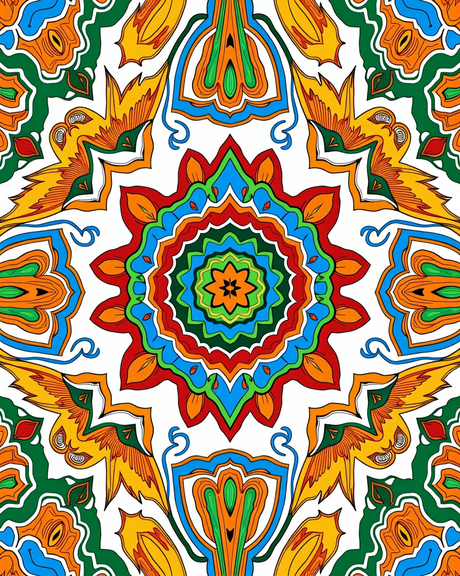 Vibrant Floral Mandala Abstract Design Rug