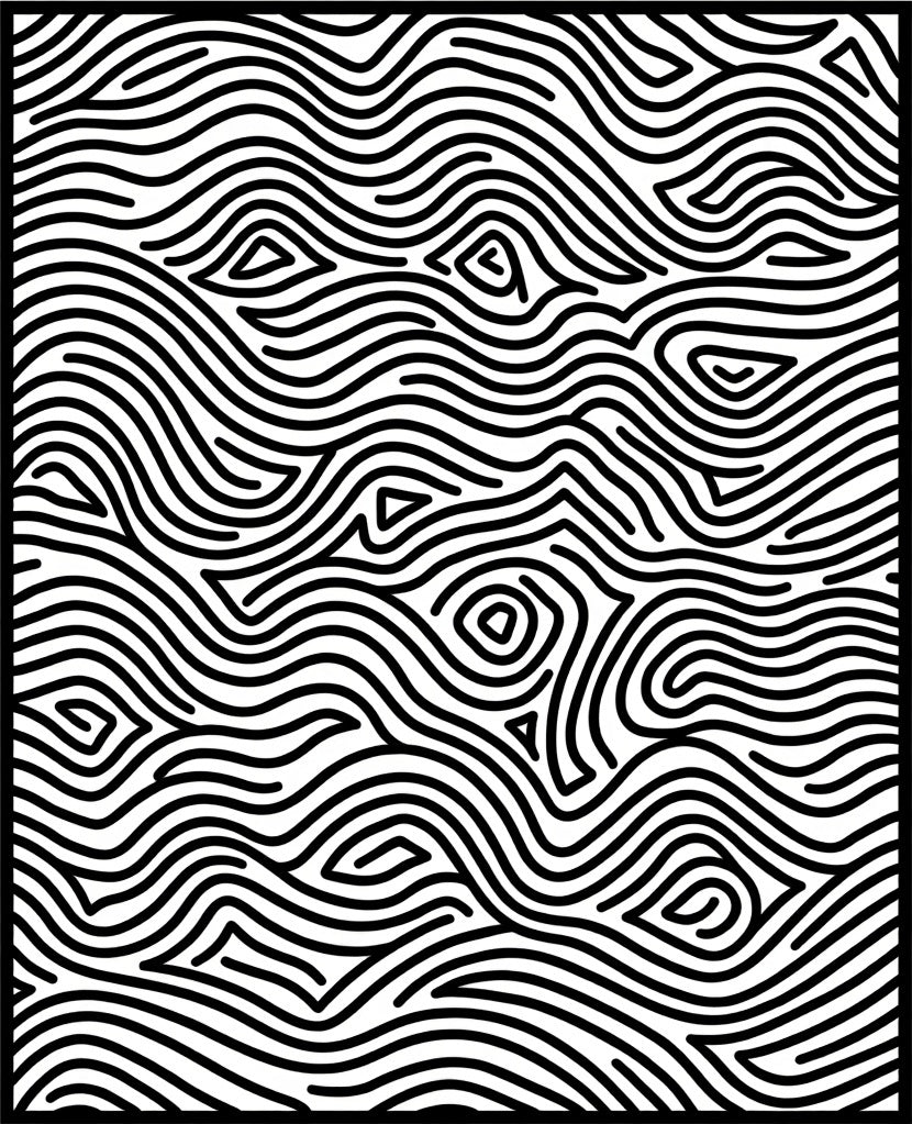 Abstract Black White Organic Lines Rug