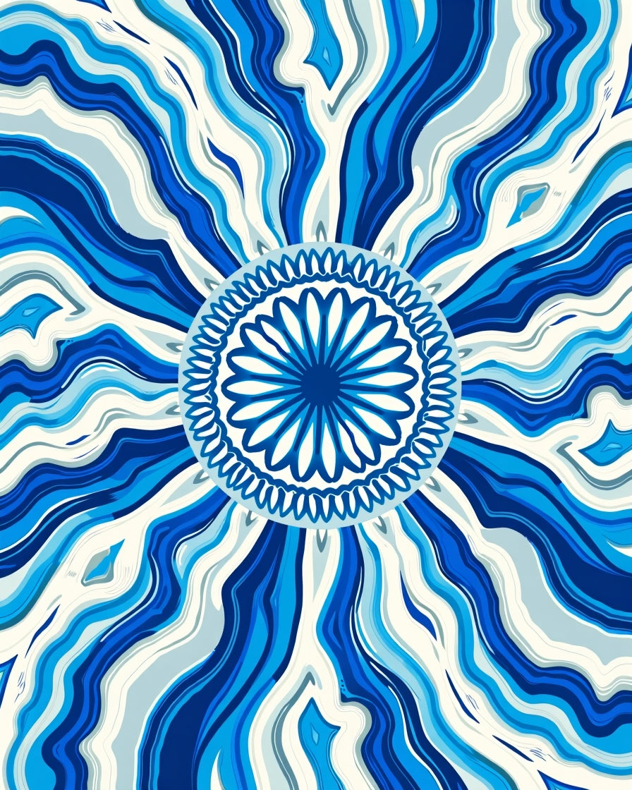 Abstract Blue Swirl Mandala Rug