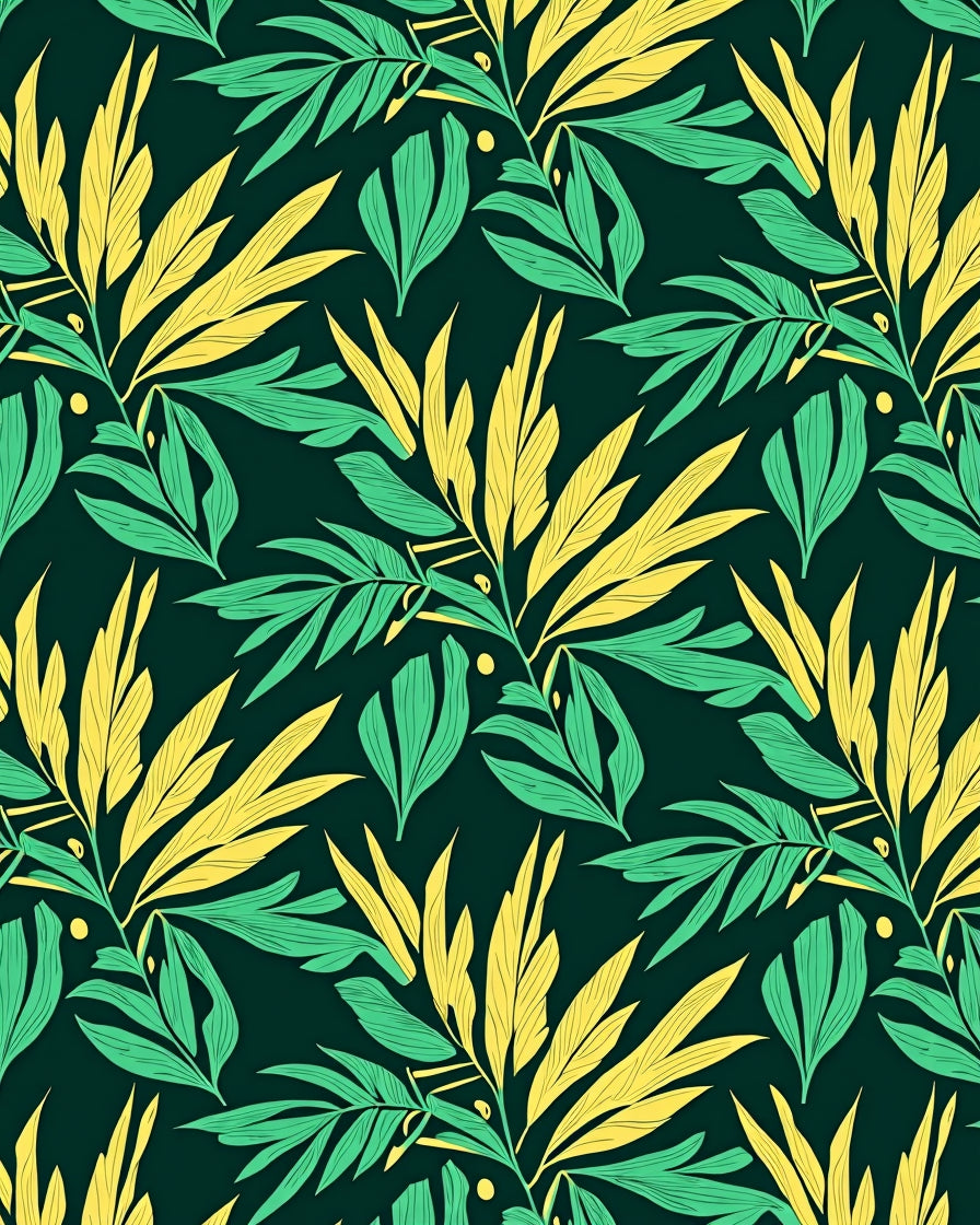 Tropical Leaf Patterned Botanical Design Rug