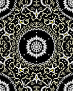 Black White Yellow Mandala Floral Rug