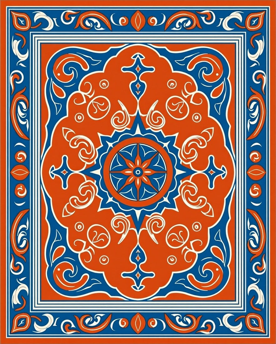 Orange Blue Floral Medallion Pattern Rug