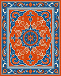 Orange Blue Floral Medallion Pattern Rug