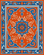 Orange Blue Floral Medallion Pattern Rug