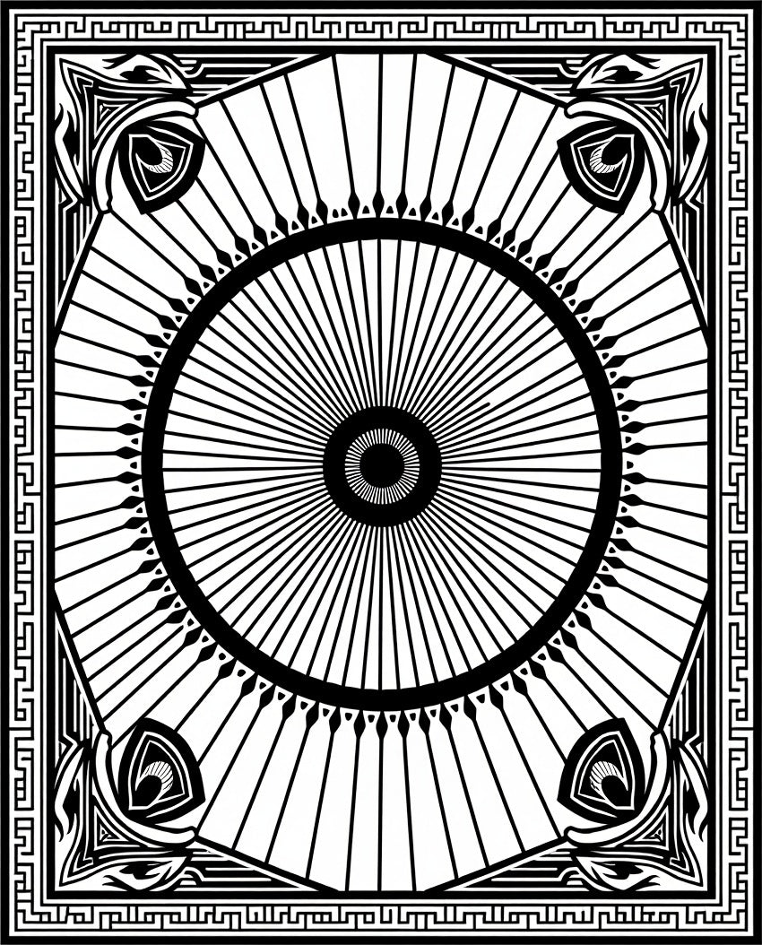 Geometric Sunburst Abstract Border Design Rug
