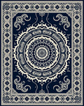 Navy Cream Intricate Mandala Border Rug