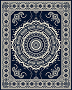 Navy Cream Intricate Mandala Border Rug