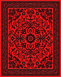 Red Floral Scrollwork with Black Border Rug