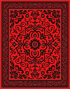 Red Floral Scrollwork with Black Border Rug