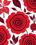 Bold Red Black Floral Design Rug