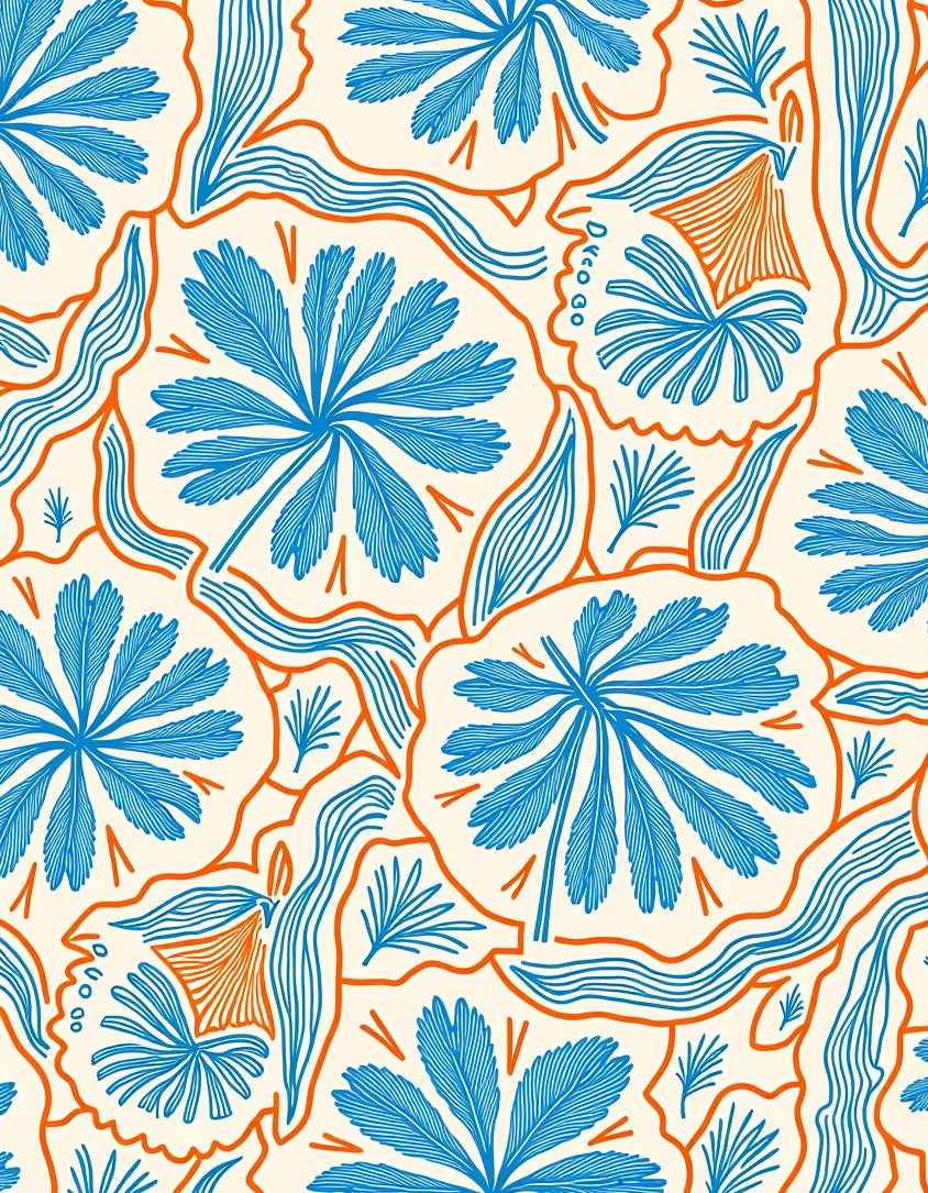 Blue Orange Abstract Floral Pattern Rug
