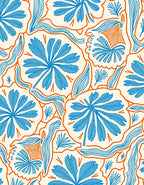 Blue Orange Abstract Floral Pattern Rug