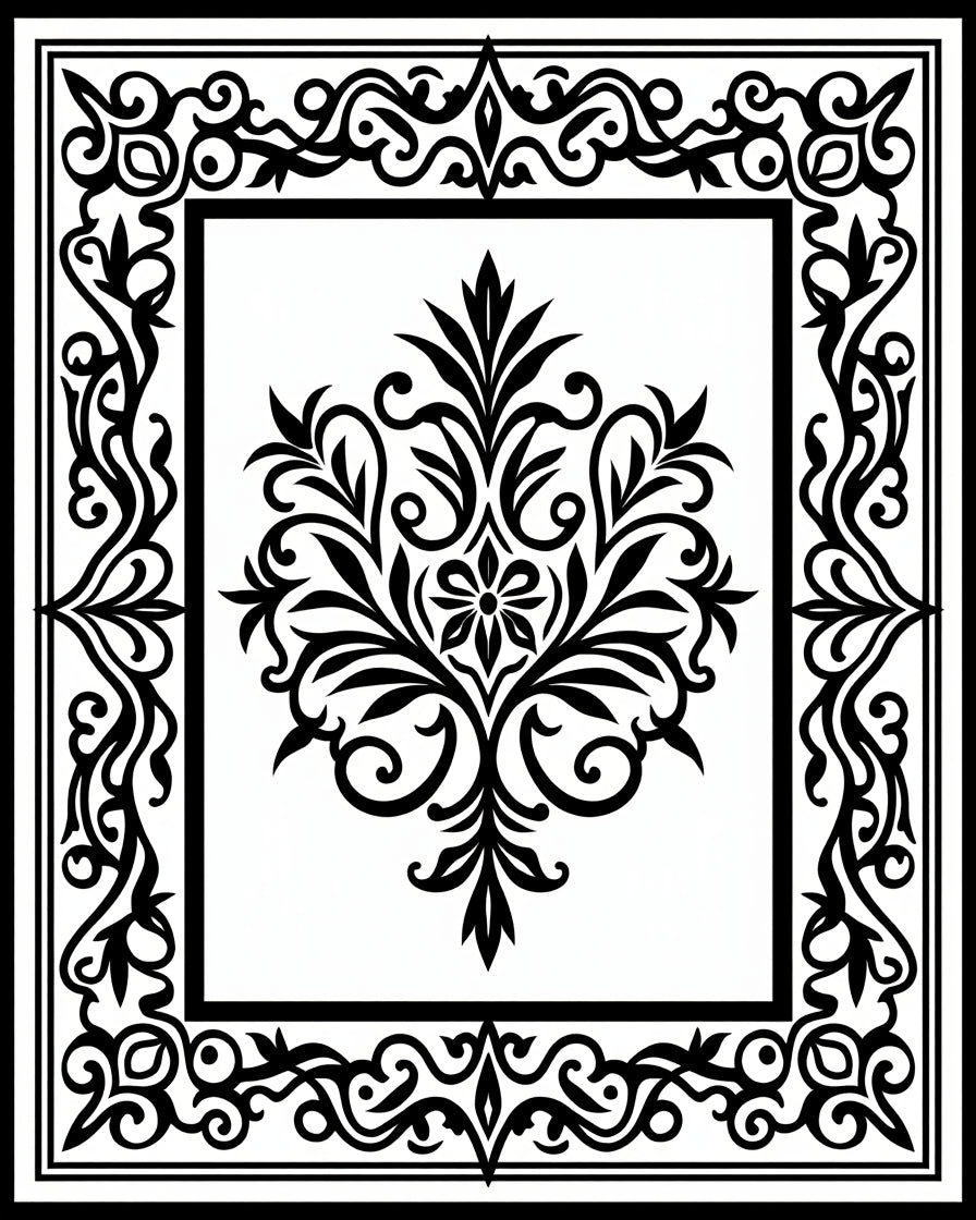 Classic Black Floral Medallion Frame Rug