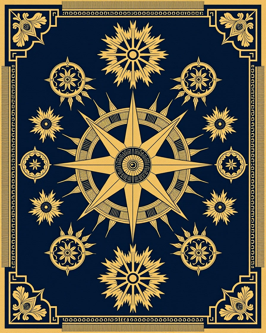 Vintage Nautical Starburst Compass Design Rug