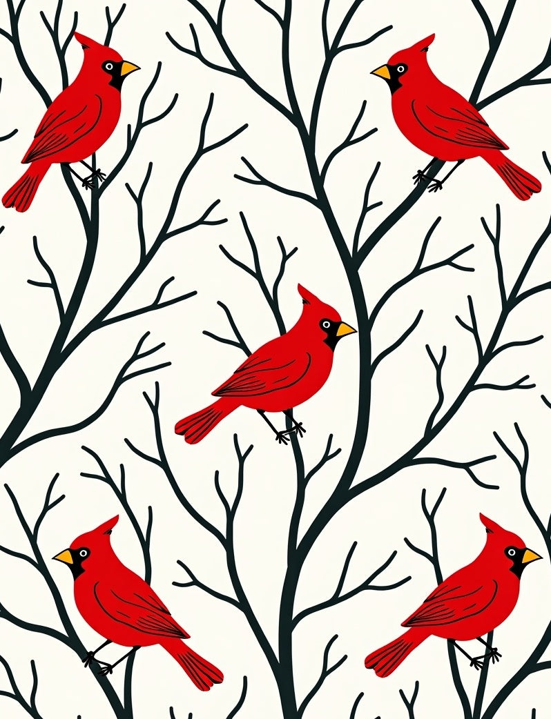 Crimson Cardinals on Bare Winter Branches Rug