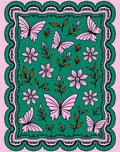 Pink Butterfly Blossom Teal Rug