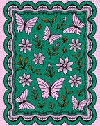 Pink Butterfly Blossom Teal Rug