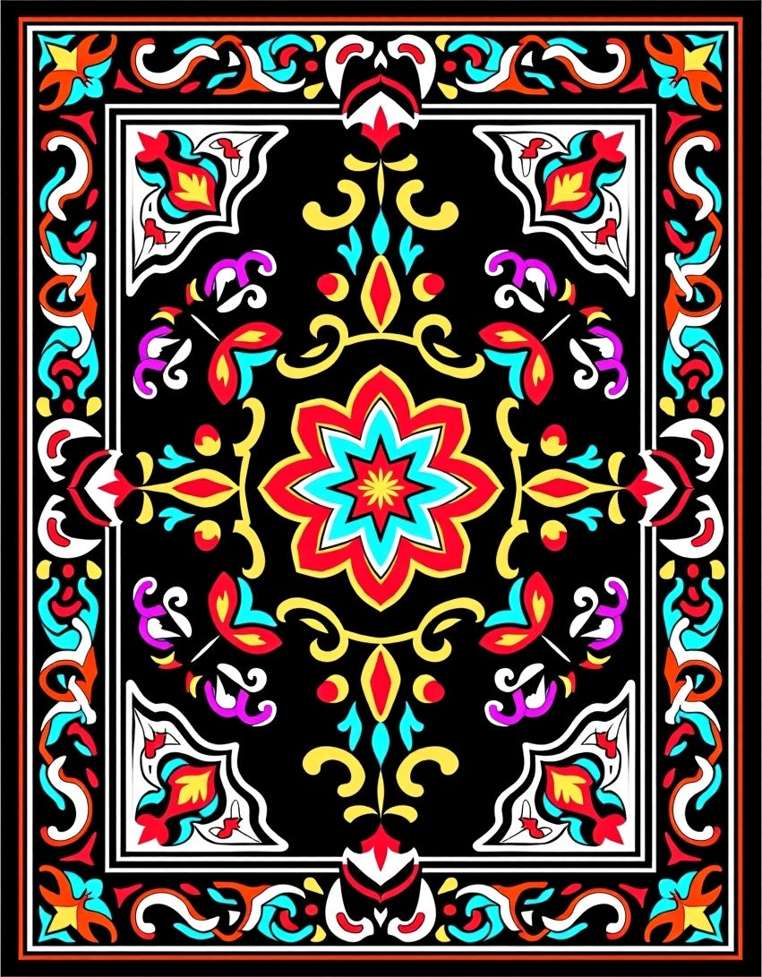 Vibrant Floral Scrollwork Medallion Rug