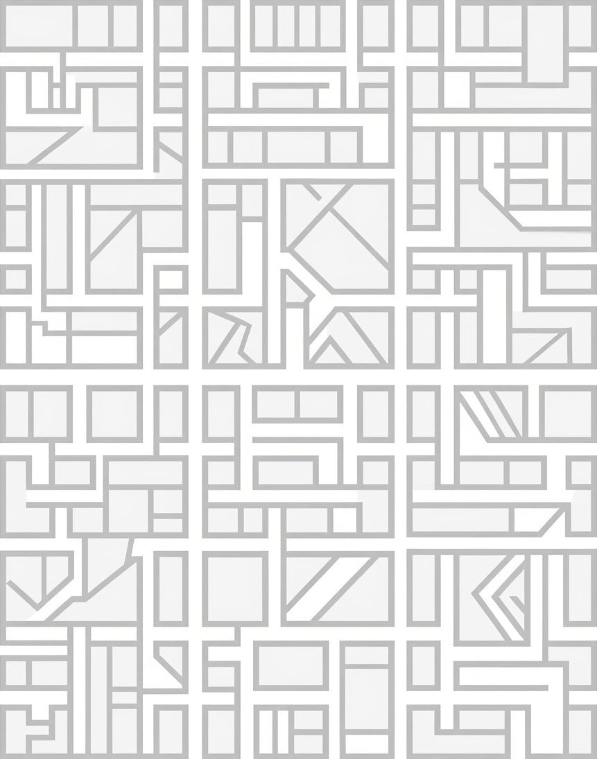 Modern White Geometric Maze Pattern Rug
