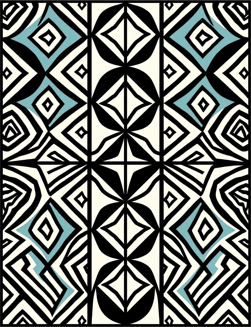 Bold Geometric Black White Blue Abstract Rug
