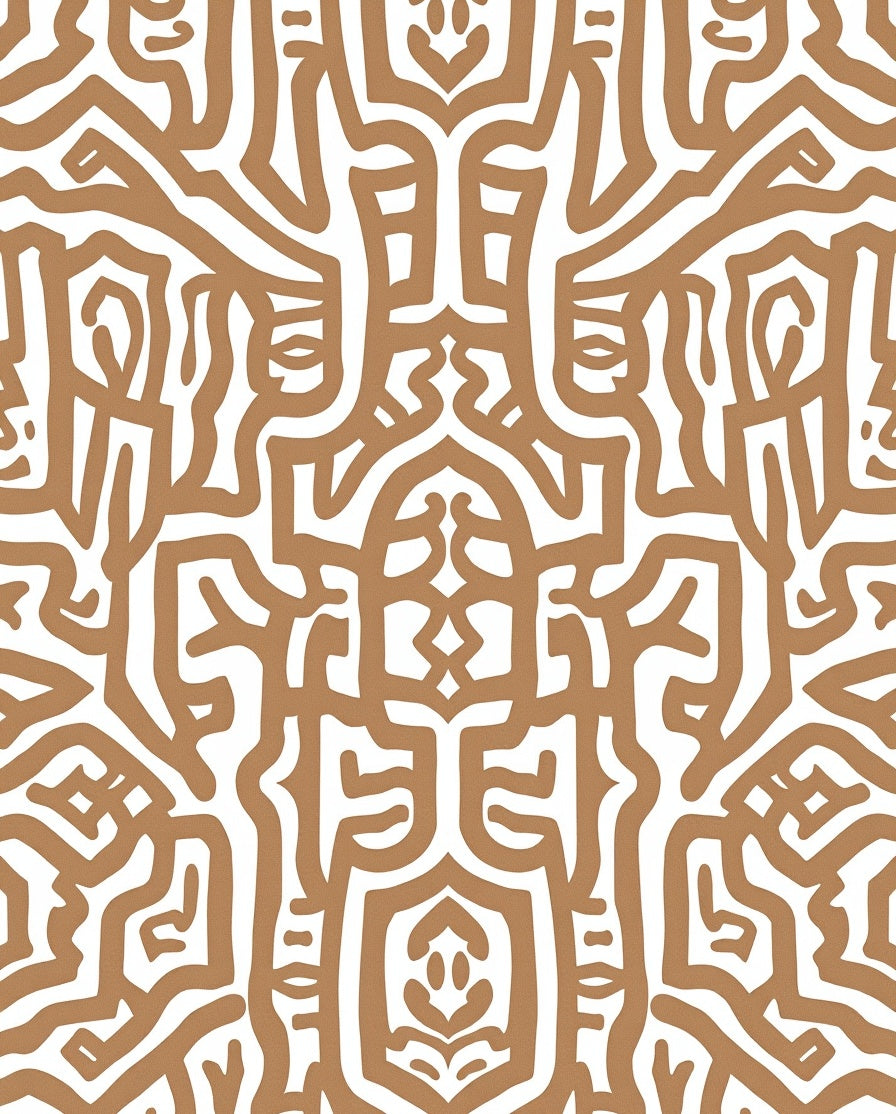 Abstract Brown White Intertwined Pattern Rug