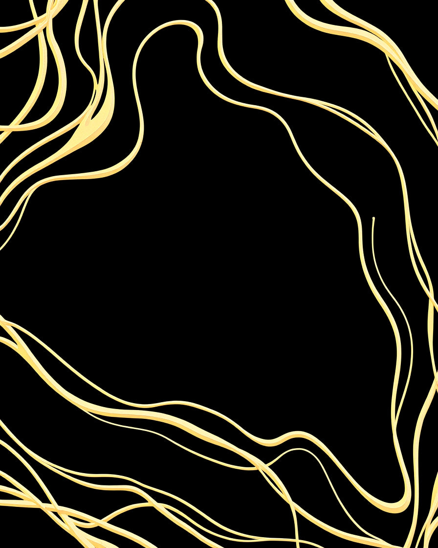 Golden Swirls on Black Background Rug