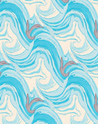 Abstract Blue Wave Whimsical Pattern Rug