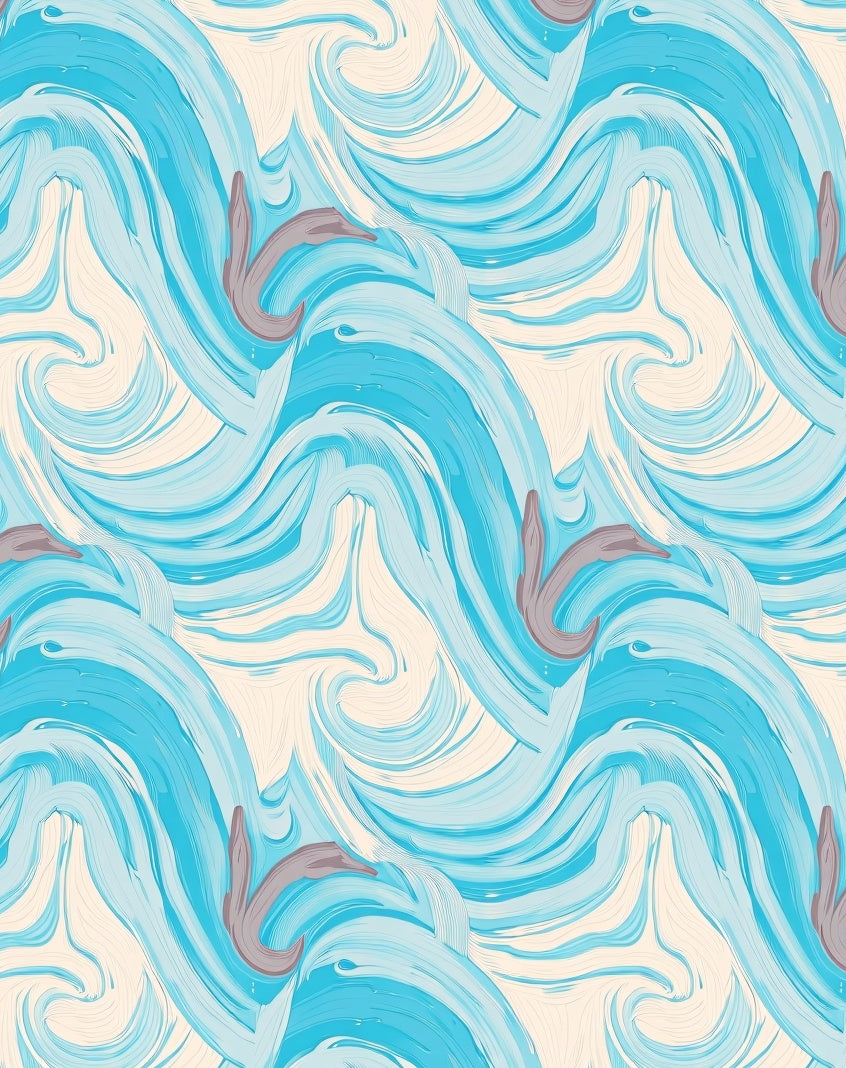 Abstract Blue Wave Whimsical Pattern Rug