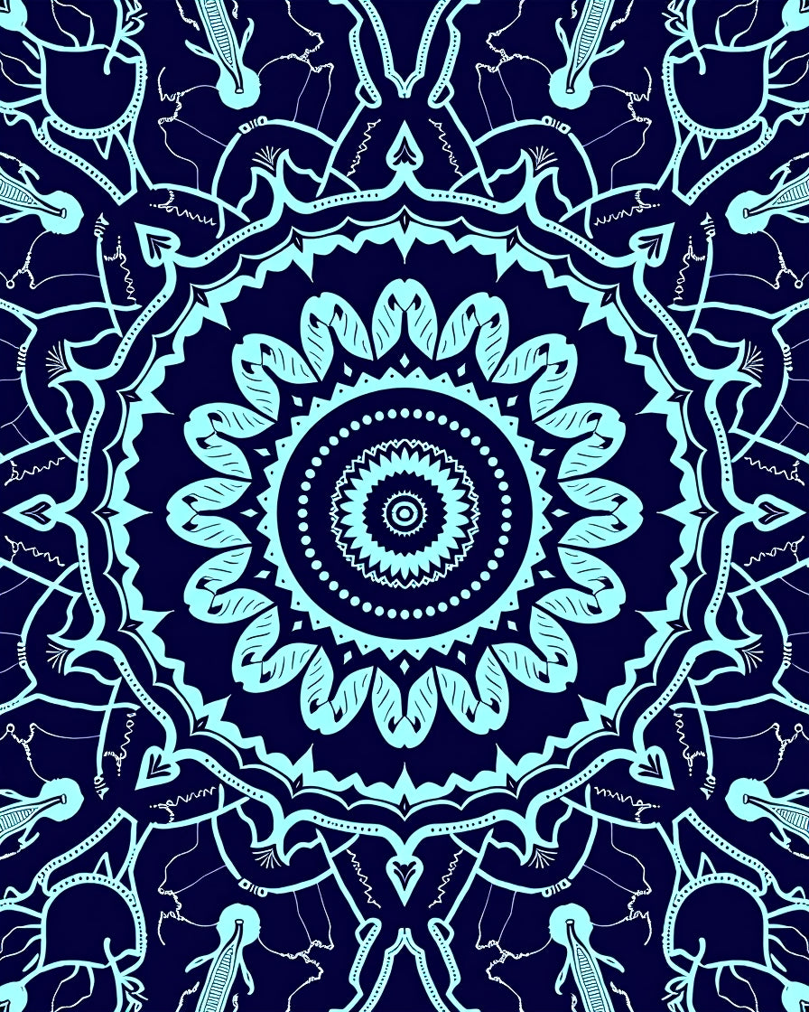 Intricate Teal Mandala Pattern Rug