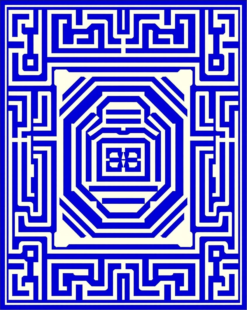 Bold Blue Maze Linear Design Rug