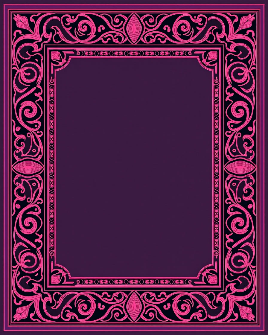 Ornate Pink Floral Frame Pattern Rug