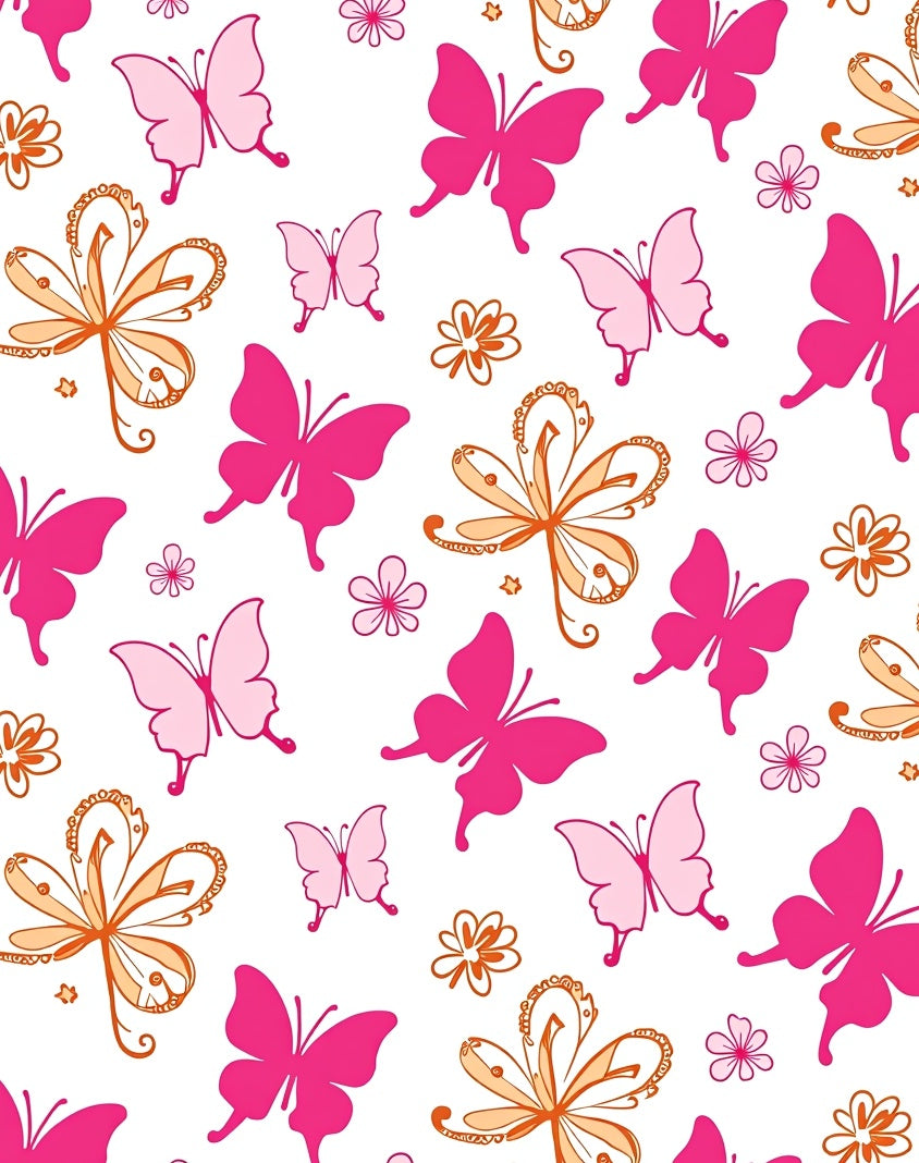 Pink Orange Butterfly Floral Pattern Rug