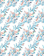 Whimsical Blue Coral Floral Scroll Rug