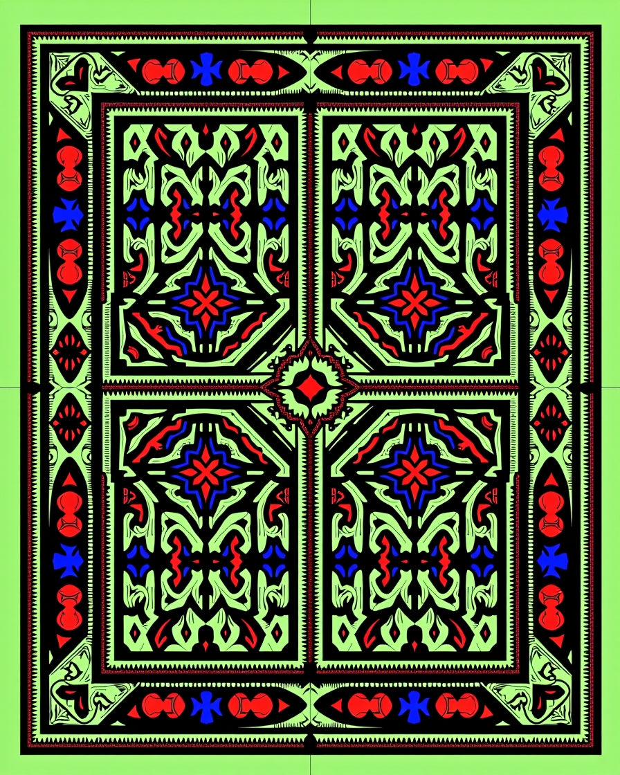 Geometric Floral Mandala Black Red Blue Lime Rug