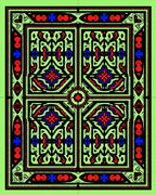 Geometric Floral Mandala Black Red Blue Lime Rug
