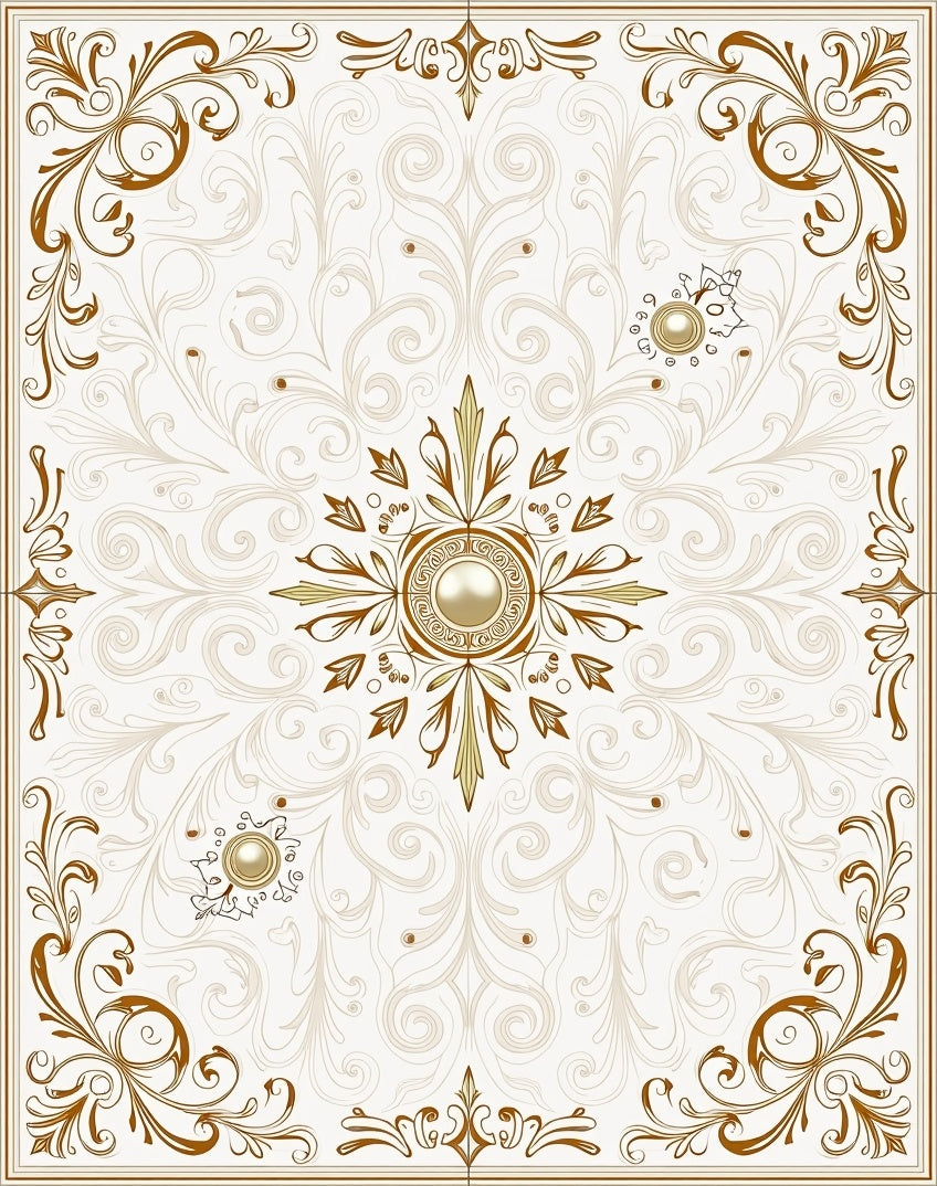 Elegant Gold Floral Scroll Pattern Rug