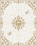 Elegant Gold Floral Scroll Pattern Rug